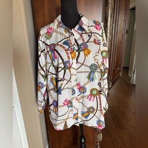 Talbots Colorful Chainlink Graphic Button‎ Down Shirt